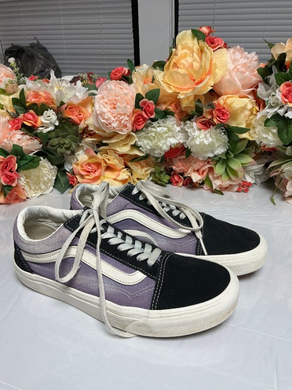 Vans Ward Platform Suede Canvas Sneakers Black Purple Colorblock Women’s Size 8